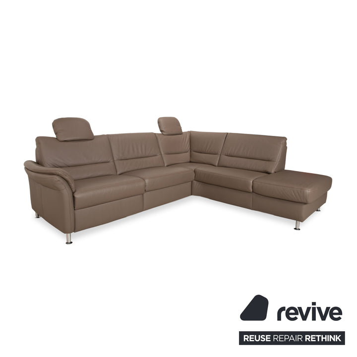 Polinova Leather Corner Sofa Grey Brown Grey Taupe Couch Electric Function Chaise Longue Right incl. Headrests