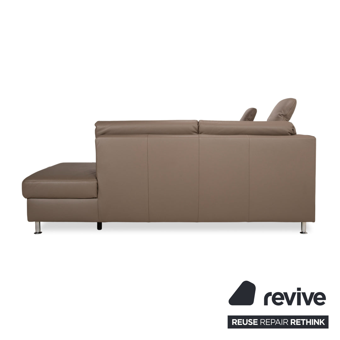 Polinova Leather Corner Sofa Grey Brown Grey Taupe Couch Electric Function Chaise Longue Right incl. Headrests