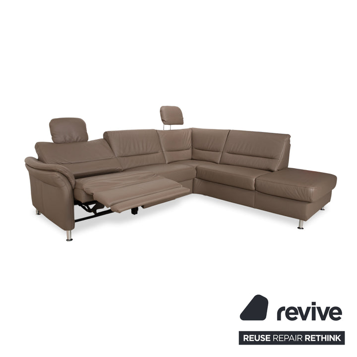 Polinova Leder Ecksofa Grau Braun Grau Taupe Couch elektrische Funktion Recamiere Rechts inkl. Kopfstützen