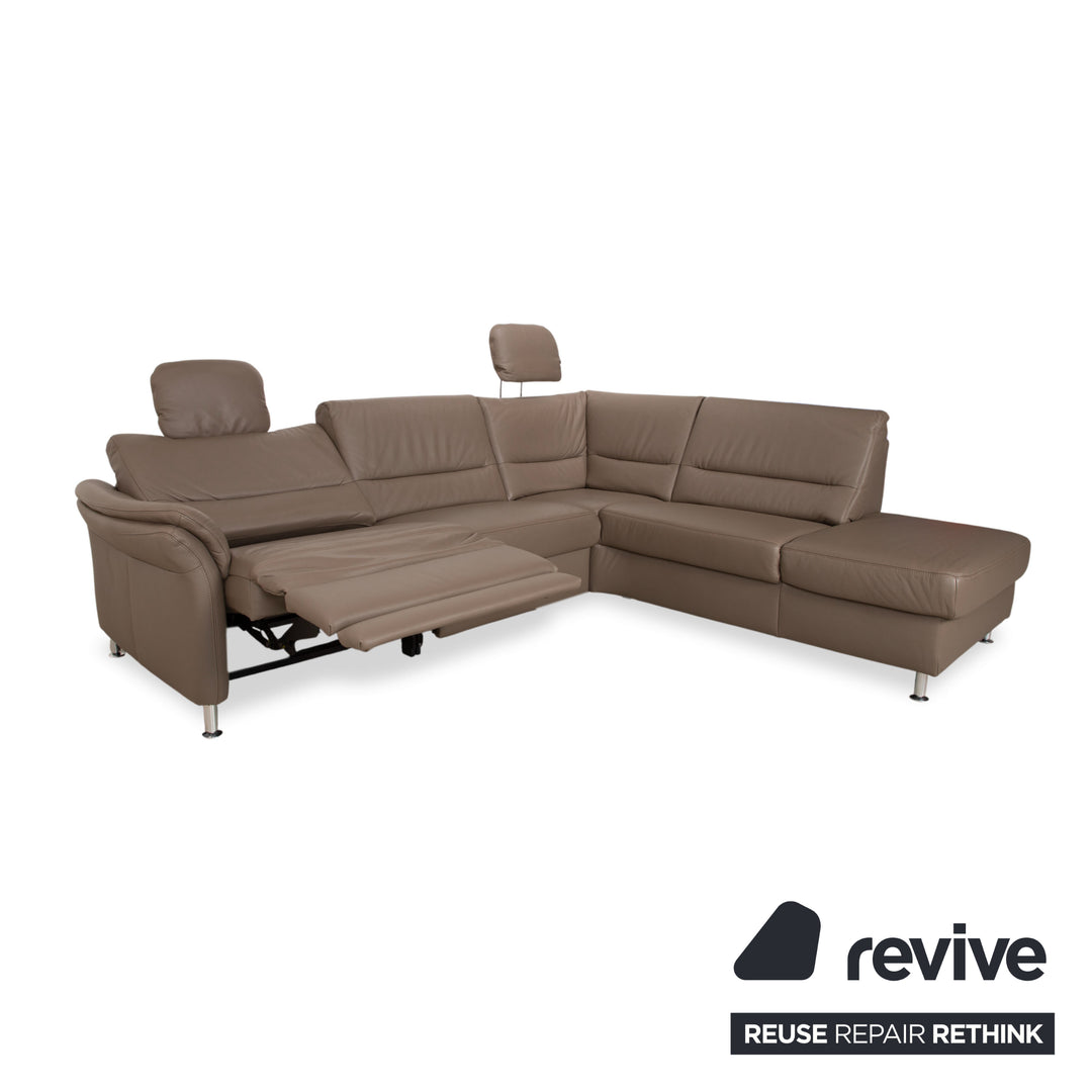 Polinova Leather Corner Sofa Grey Brown Grey Taupe Couch Electric Function Chaise Longue Right incl. Headrests