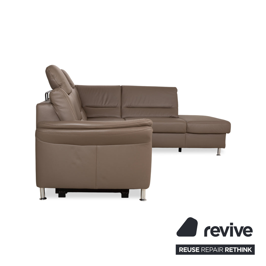 Polinova Leather Corner Sofa Grey Brown Grey Taupe Couch Electric Function Chaise Longue Right incl. Headrests