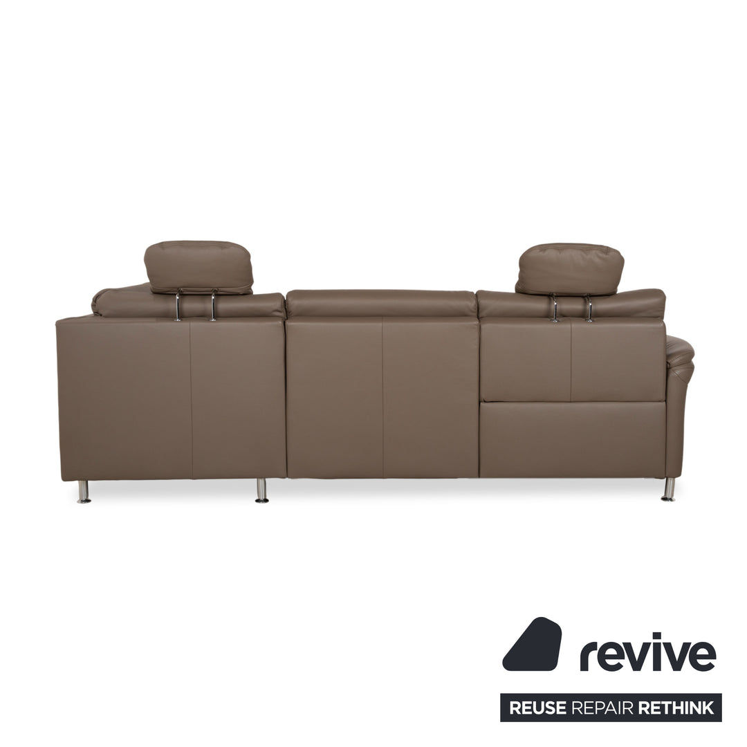 Polinova Leather Corner Sofa Grey Brown Grey Taupe Couch Electric Function Chaise Longue Right incl. Headrests