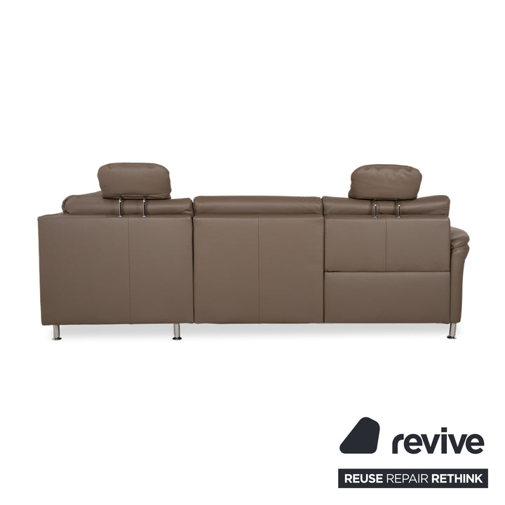 Polinova Leather Corner Sofa Grey Brown Grey Taupe Couch Electric Function Chaise Longue Right incl. Headrests