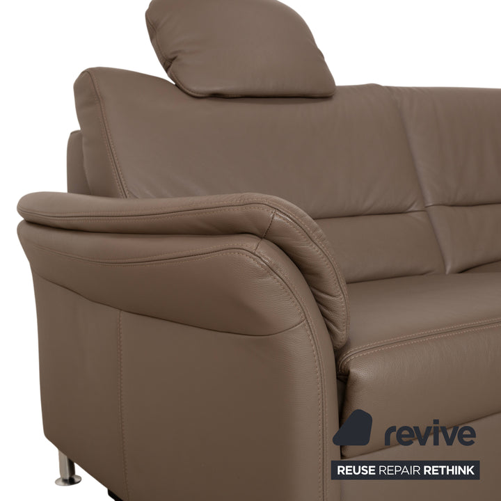 Polinova Leder Ecksofa Grau Braun Grau Taupe Couch elektrische Funktion Recamiere Rechts inkl. Kopfstützen