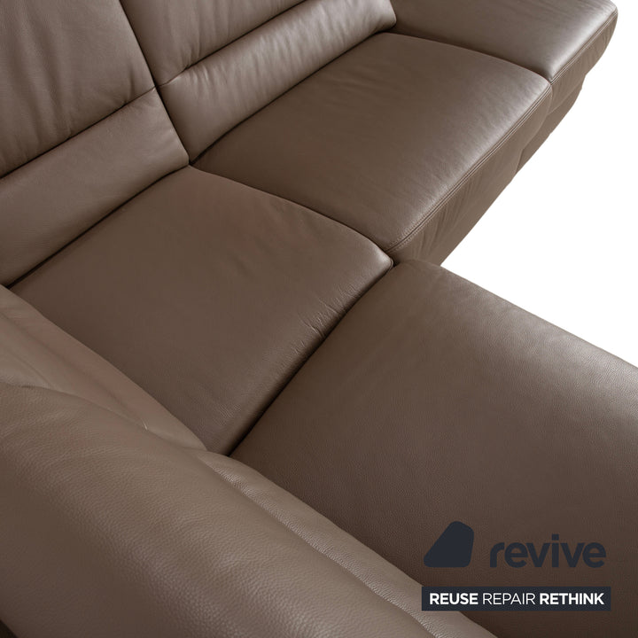 Polinova Leather Corner Sofa Grey Brown Grey Taupe Couch Electric Function Chaise Longue Right incl. Headrests