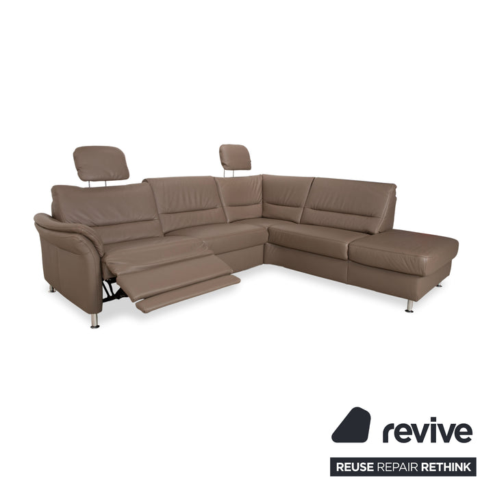 Polinova Leather Corner Sofa Grey Brown Grey Taupe Couch Electric Function Chaise Longue Right incl. Headrests