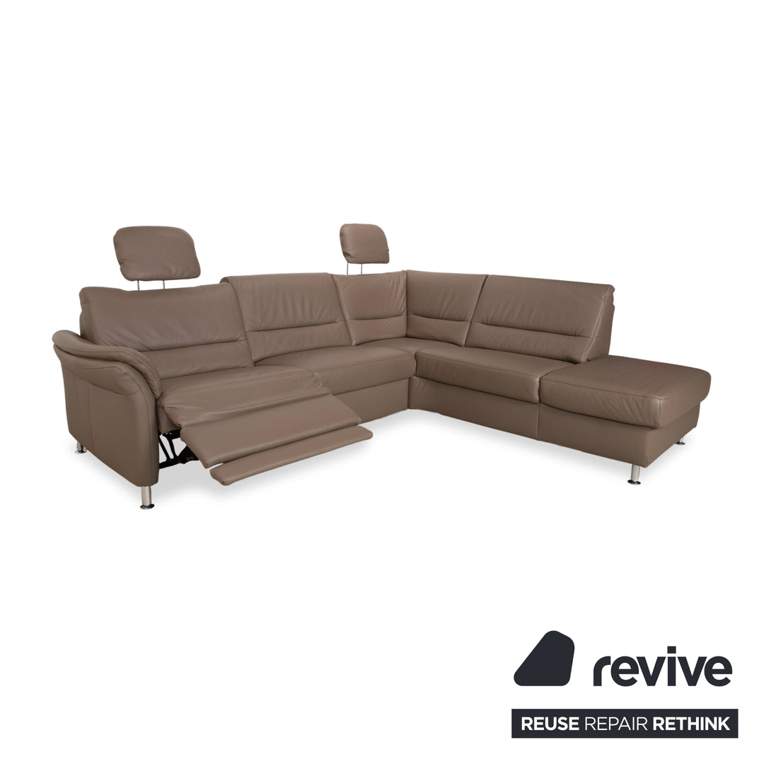 Polinova Leder Ecksofa Grau Braun Grau Taupe Couch elektrische Funktion Recamiere Rechts inkl. Kopfstützen