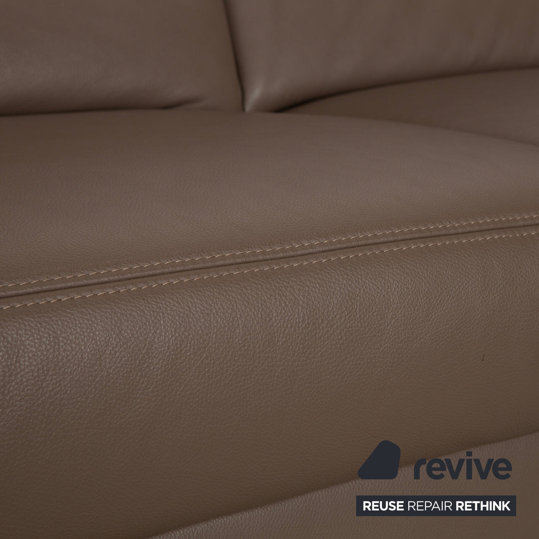 Polinova Leather Corner Sofa Grey Brown Grey Taupe Couch Electric Function Chaise Longue Right incl. Headrests
