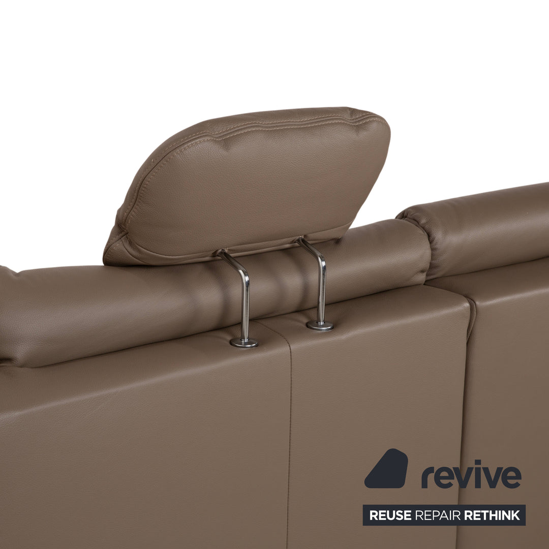 Polinova Leather Corner Sofa Grey Brown Grey Taupe Couch Electric Function Chaise Longue Right incl. Headrests