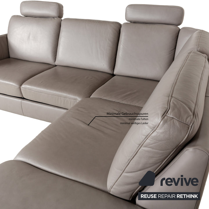 Polipol Polinova Leder Ecksofa Grau manuelle Schlaffunktion mit Bettkasten Sofa Couch Schlafsofa