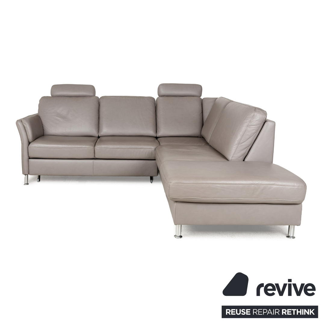 Polipol Polinova Leder Ecksofa Grau manuelle Schlaffunktion mit Bettkasten Sofa Couch Schlafsofa