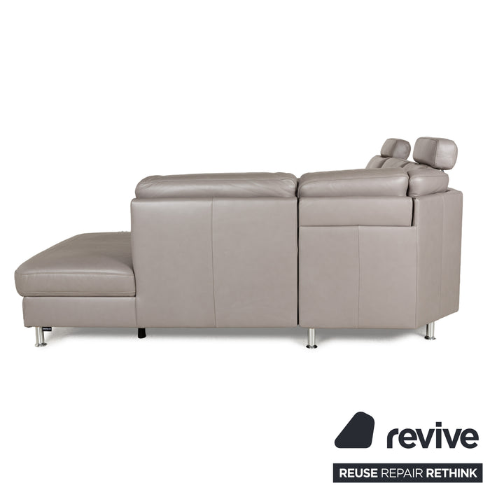 Polipol Polinova Leder Ecksofa Grau manuelle Schlaffunktion mit Bettkasten Sofa Couch Schlafsofa