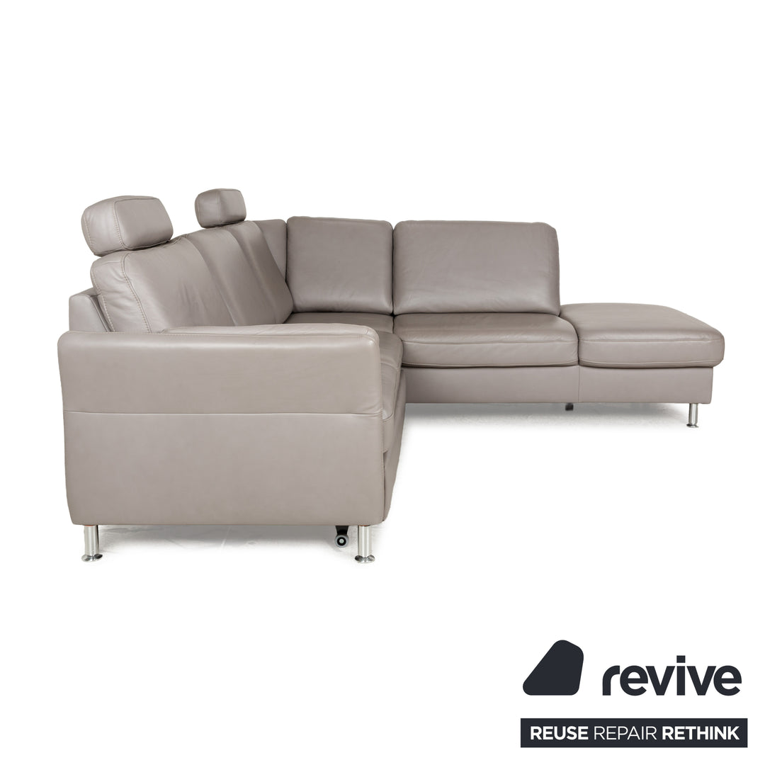 Polipol Polinova Leder Ecksofa Grau manuelle Schlaffunktion mit Bettkasten Sofa Couch Schlafsofa