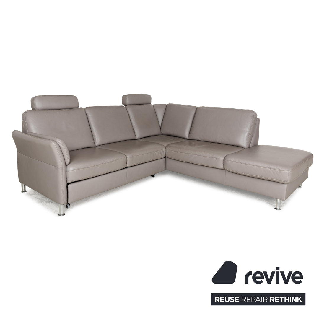 Polipol Polinova Leder Ecksofa Grau manuelle Schlaffunktion mit Bettkasten Sofa Couch Schlafsofa