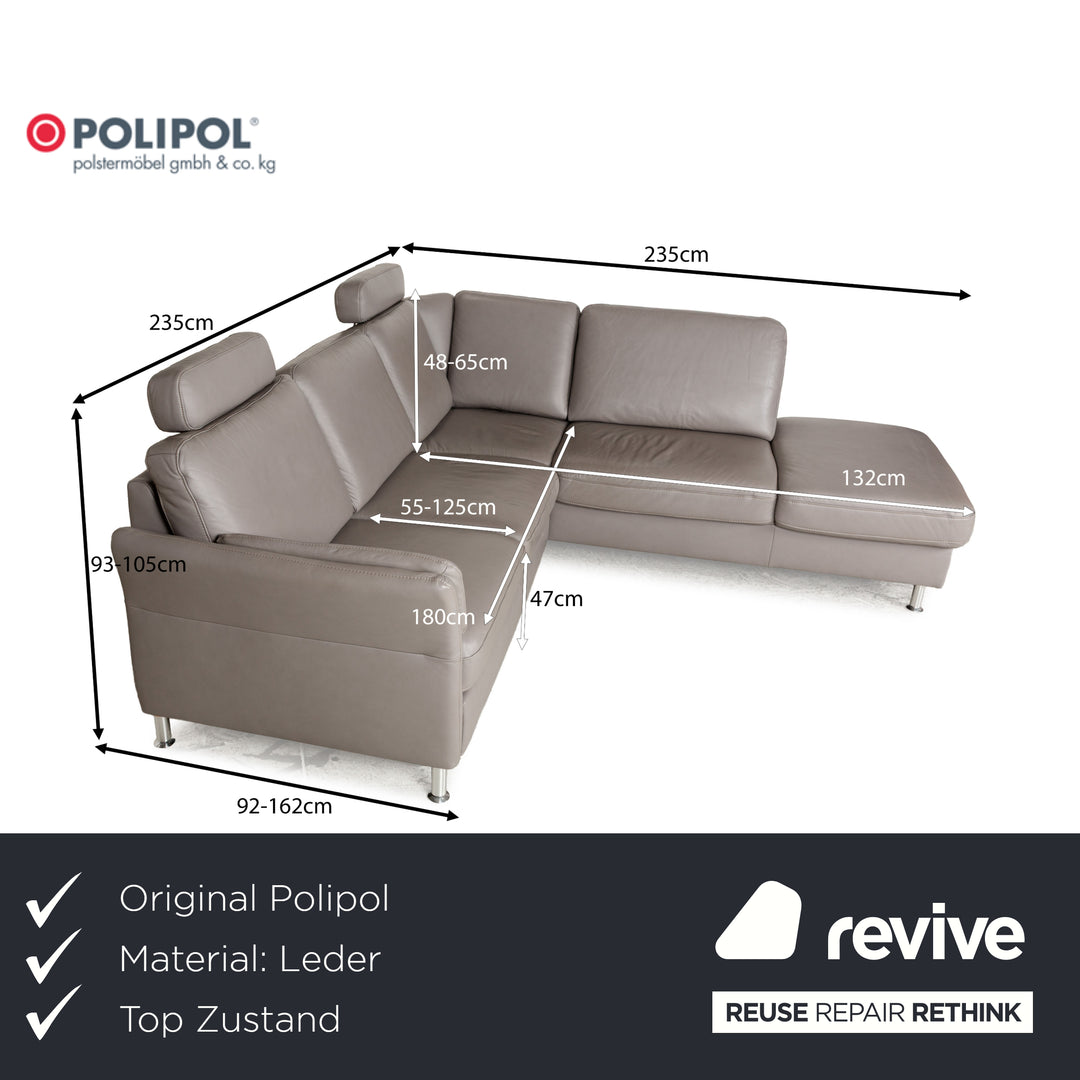 Polipol Polinova Leder Ecksofa Grau manuelle Schlaffunktion mit Bettkasten Sofa Couch Schlafsofa