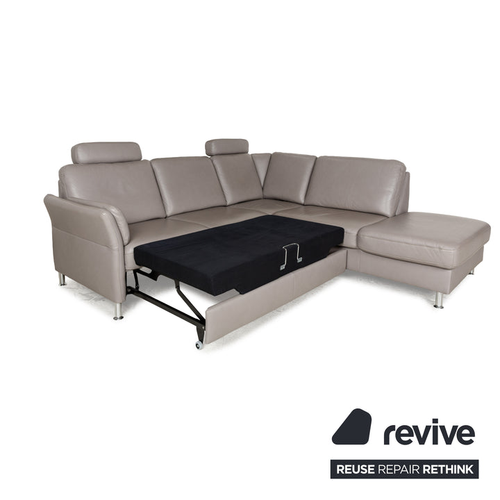 Polipol Polinova Leder Ecksofa Grau manuelle Schlaffunktion mit Bettkasten Sofa Couch Schlafsofa