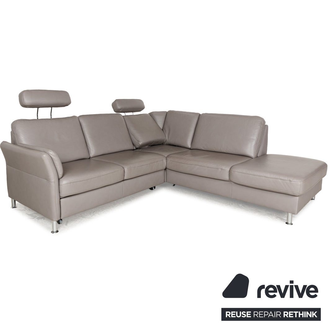 Polipol Polinova Leder Ecksofa Grau manuelle Schlaffunktion mit Bettkasten Sofa Couch Schlafsofa