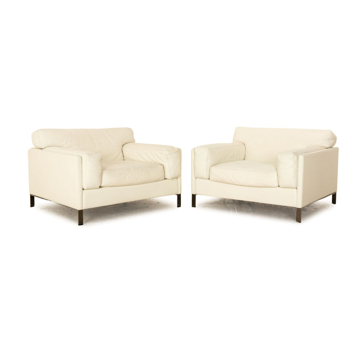 Poltrona Frau Leather Armchair Set Cream White