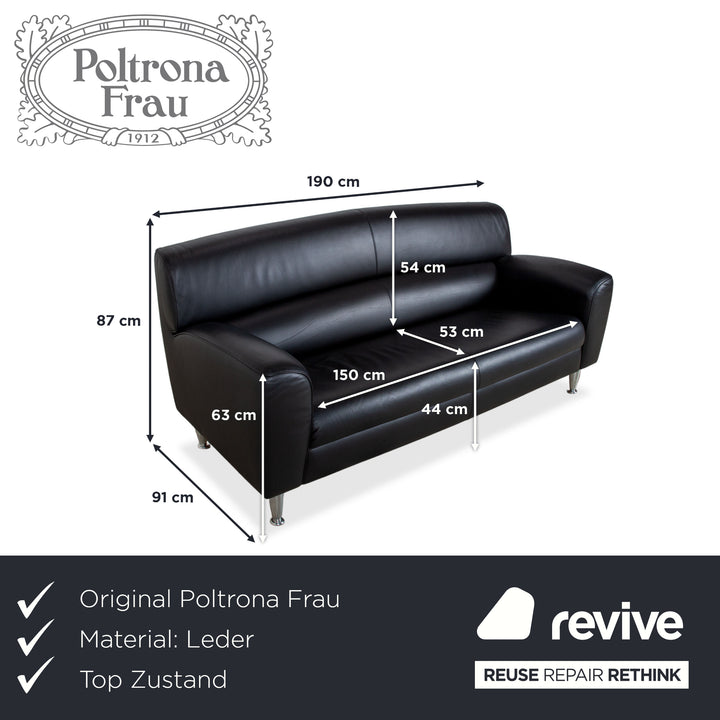 Poltrona Frau Madison Two-Seater Leather Sofa Anthracite Black Couch