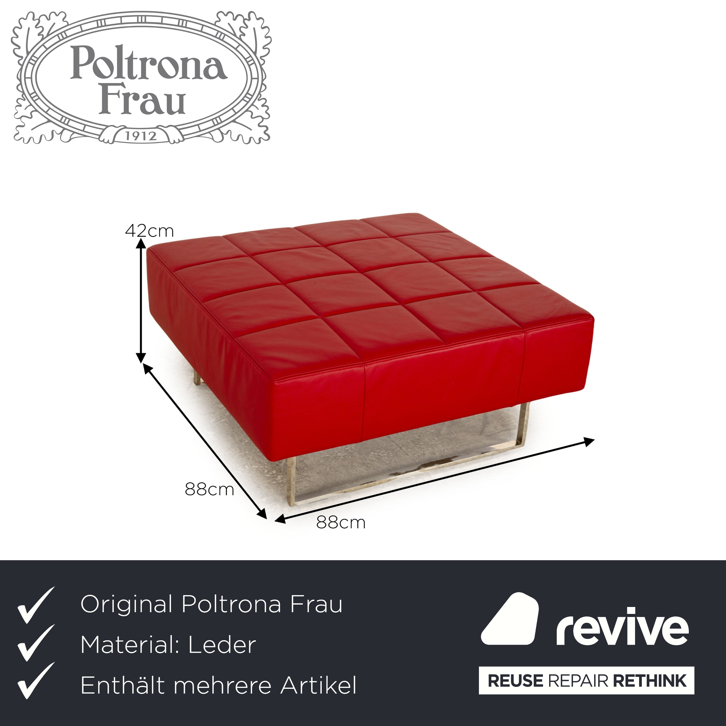 Poltrona Frau Quadra レッド 赤 本革 オットマン1脚① Poltrona Frau Garnitur Quadra Grau Leder - 2. Hand - Revive.de