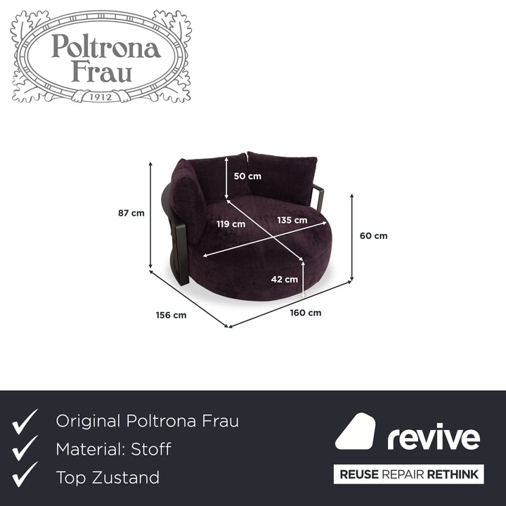 Poltrona Frau Scarlett Stoff Samt Zweisitzer Lila Aubergine Violett Sofa Couch mit Rollen