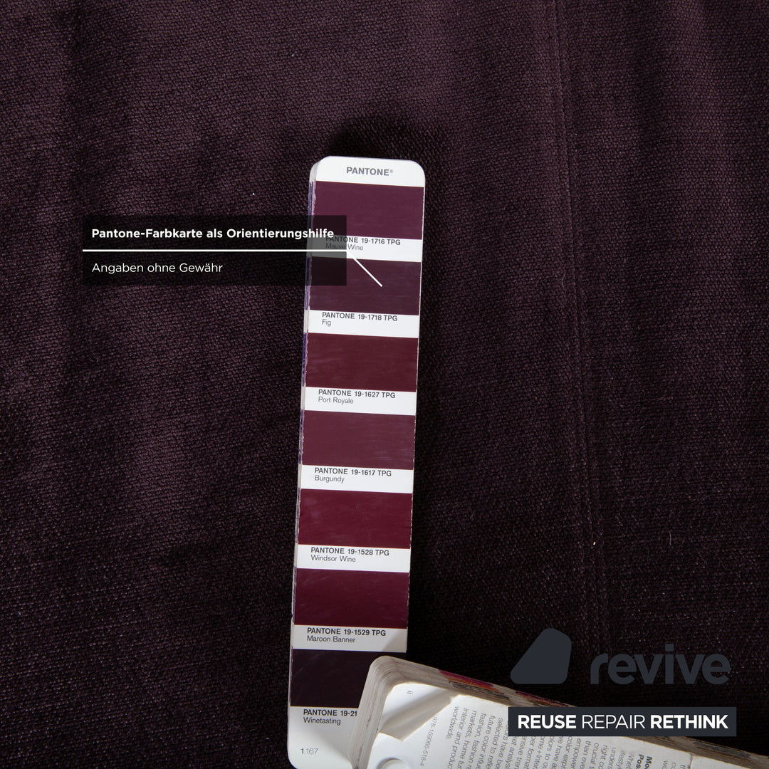 Poltrona Frau Scarlett Stoff Samt Zweisitzer Lila Aubergine Violett Sofa Couch mit Rollen