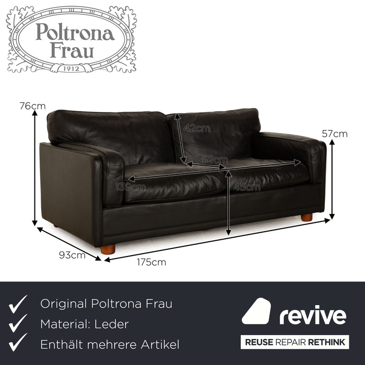 Poltrona Frau Socrates 978 Leather Two Seater Black Sofa Couch