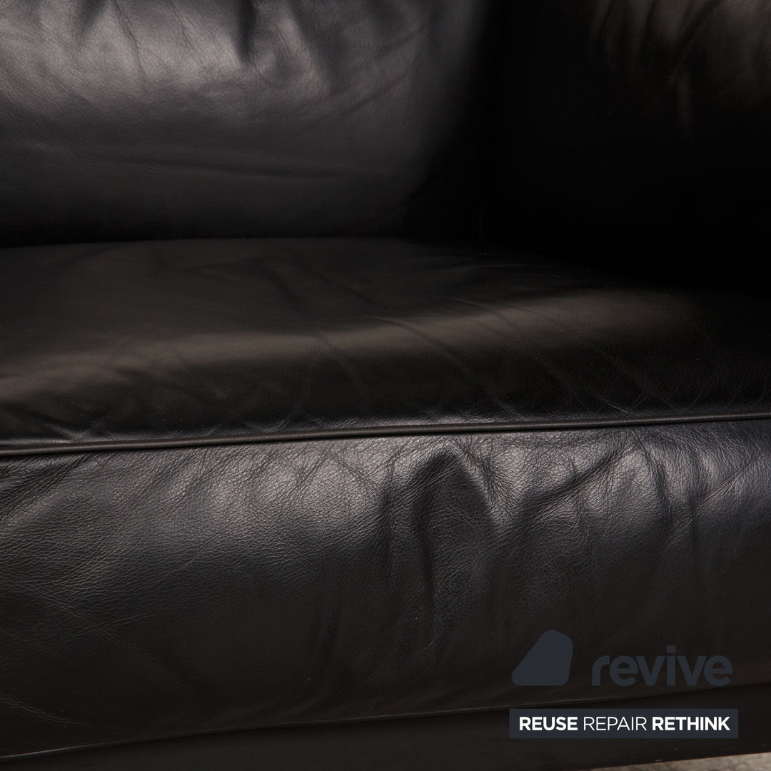 Poltrona Frau Twice Leder Sofa Garnitur Schwarz Zweisitzer  Sofa Couch