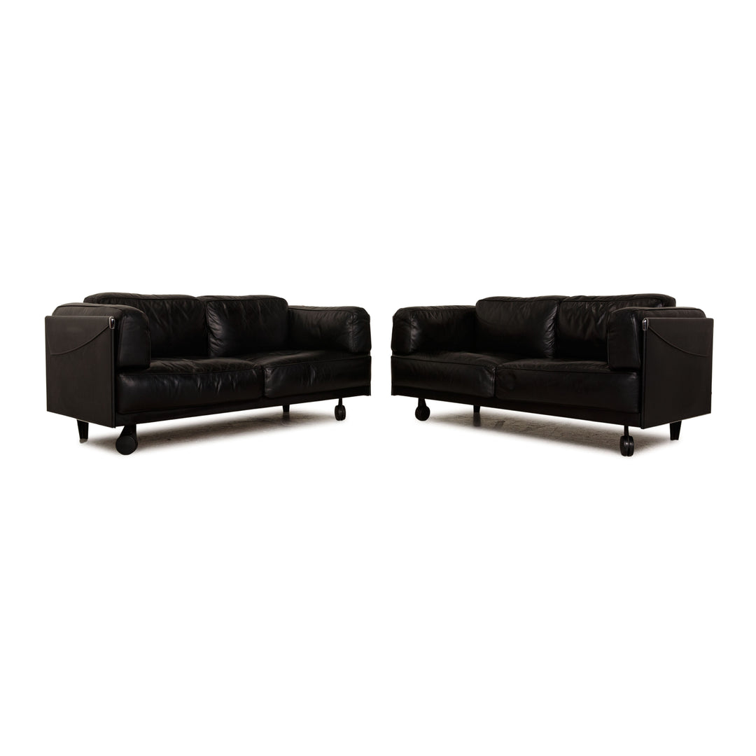 Poltrona Frau Twice Leder Sofa Garnitur Schwarz Zweisitzer  Sofa Couch