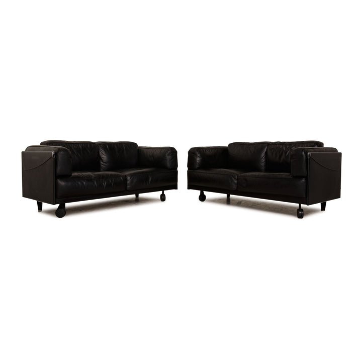 Poltrona Frau Twice Leder Sofa Garnitur Schwarz Zweisitzer  Sofa Couch