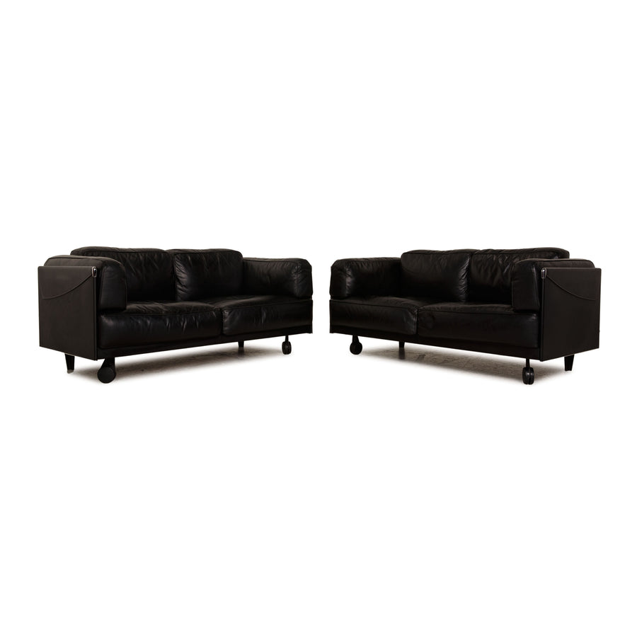 Poltrona Frau Twice Leder Sofa Garnitur Schwarz Zweisitzer  Sofa Couch