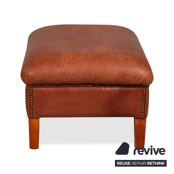 Chesterfield Leder Garnitur 2x Sessel Hocker Braun Cognac Vintage