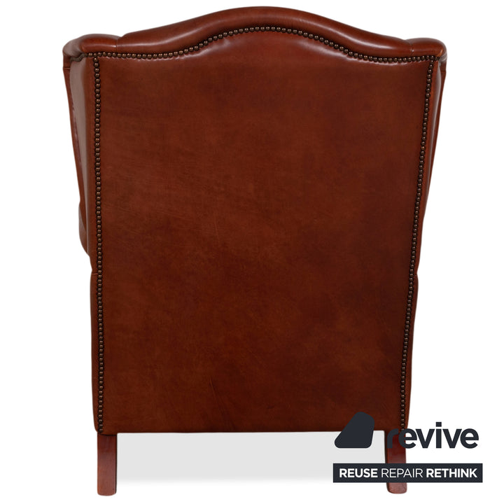 Chesterfield Leder Garnitur 2x Sessel Hocker Braun Cognac Vintage