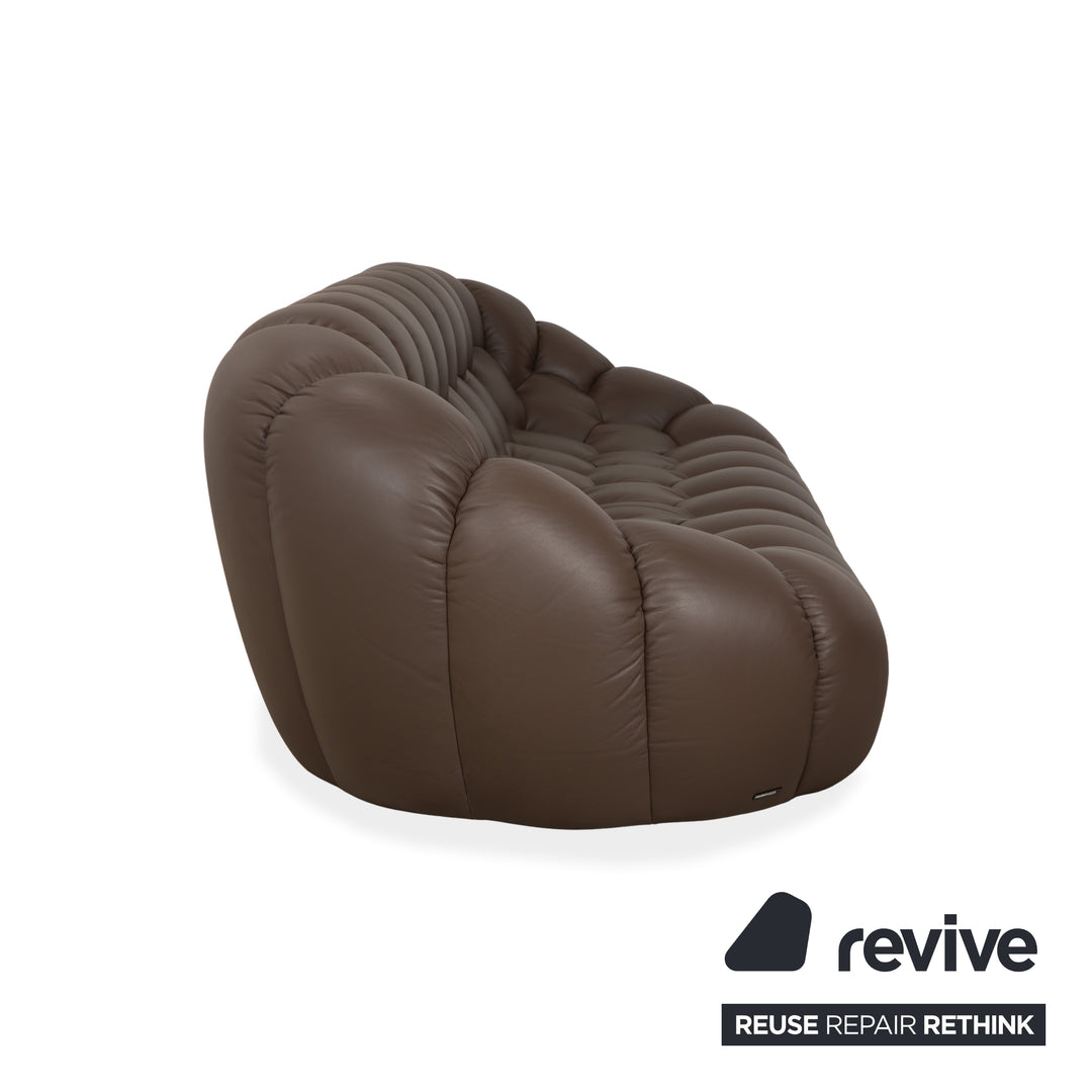 Roche Bobois Bubble Leather Four-Seater Brown Sofa Couch