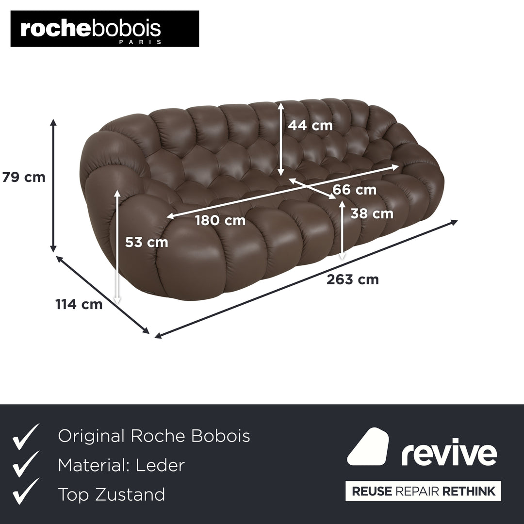 Roche Bobois Bubble Leather Four-Seater Brown Sofa Couch