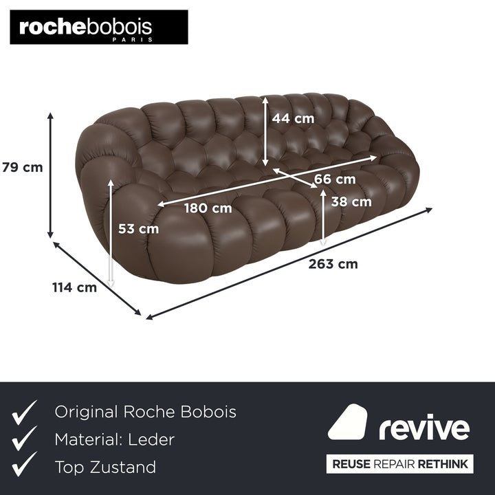 Roche Bobois Bubble Leather Four-Seater Brown Sofa Couch
