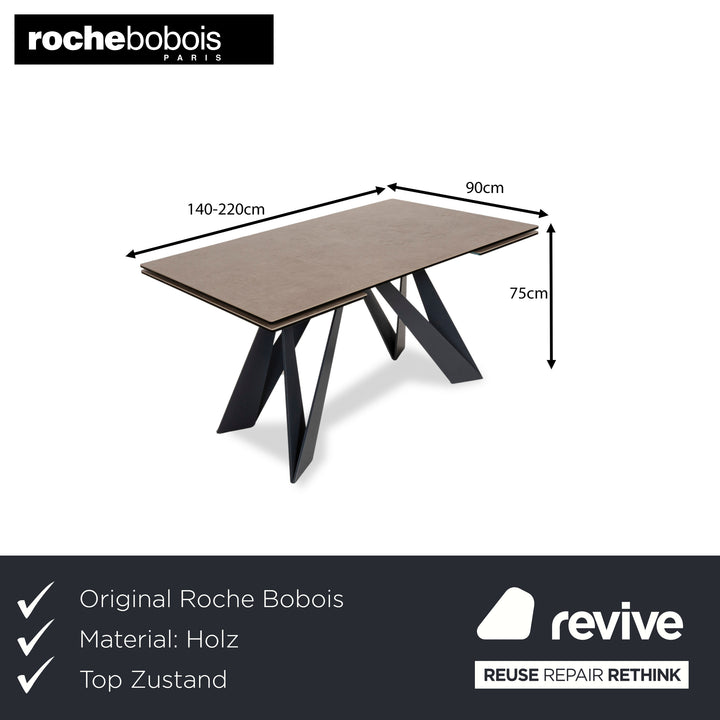 Roche Bobois CIGALE Ceramic Wood Dining Table Grey Brown Pull-out Function