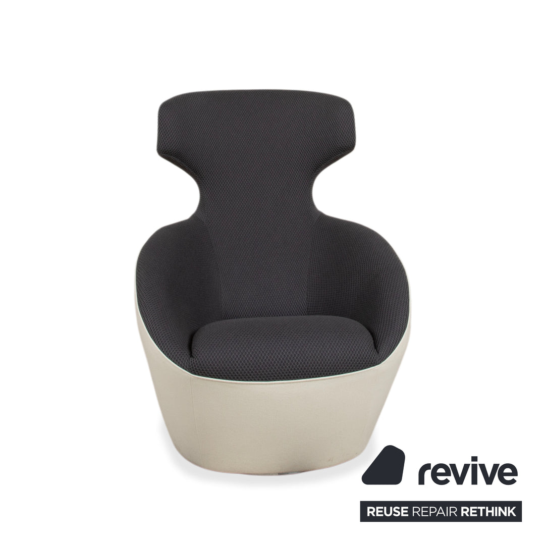 Roche Bobois Edito Stoff Sessel Grau Weiß Drehbar