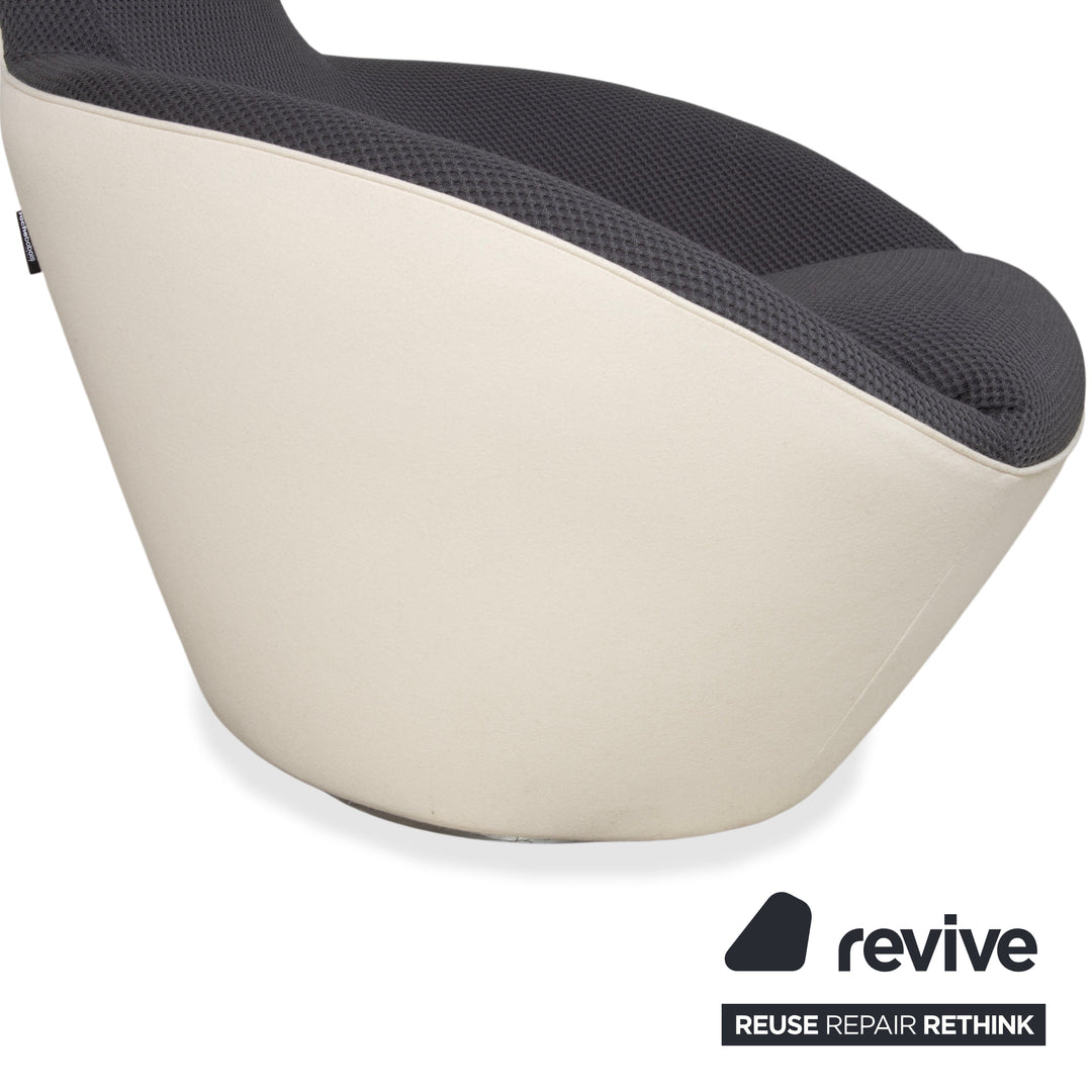 Roche Bobois Edito Stoff Sessel Grau Weiß Drehbar