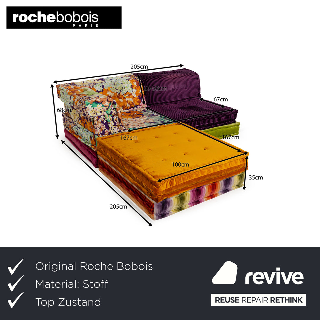 Roche Bobois Mah Jong Stoff Ecksofa Lila Grün Orange Blau Beige Sofa Couch