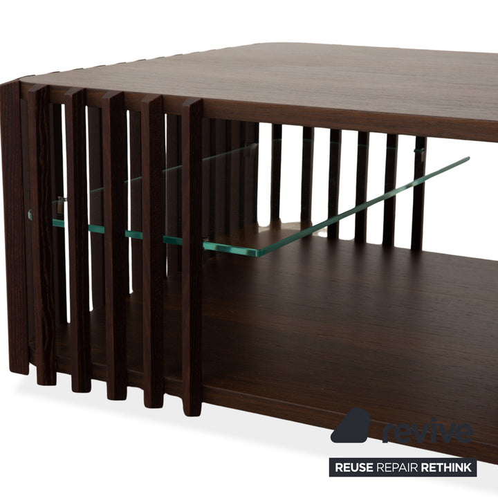 Table basse Roche Bobois en bois de palis et verre brun foncé