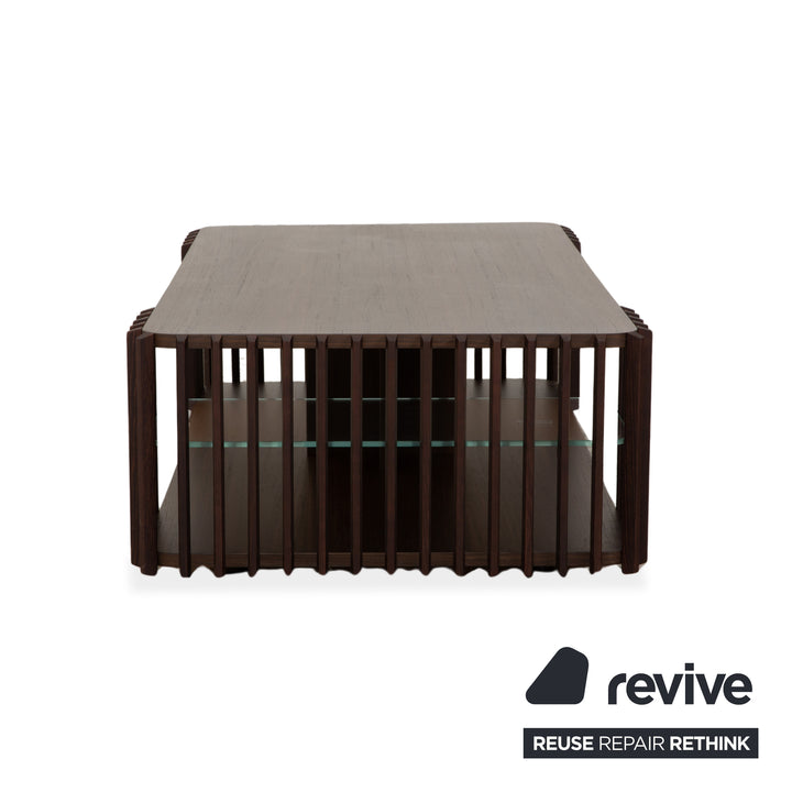 Table basse Roche Bobois en bois de palis et verre brun foncé