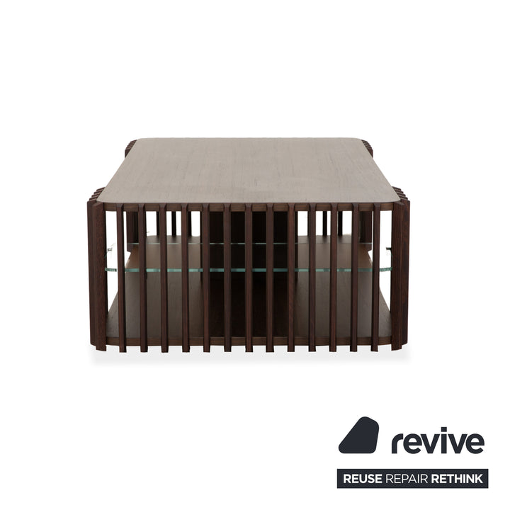 Table basse Roche Bobois en bois de palis et verre brun foncé