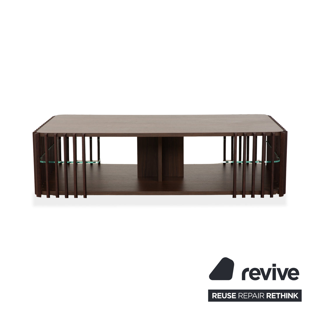 Table basse Roche Bobois en bois de palis et verre brun foncé