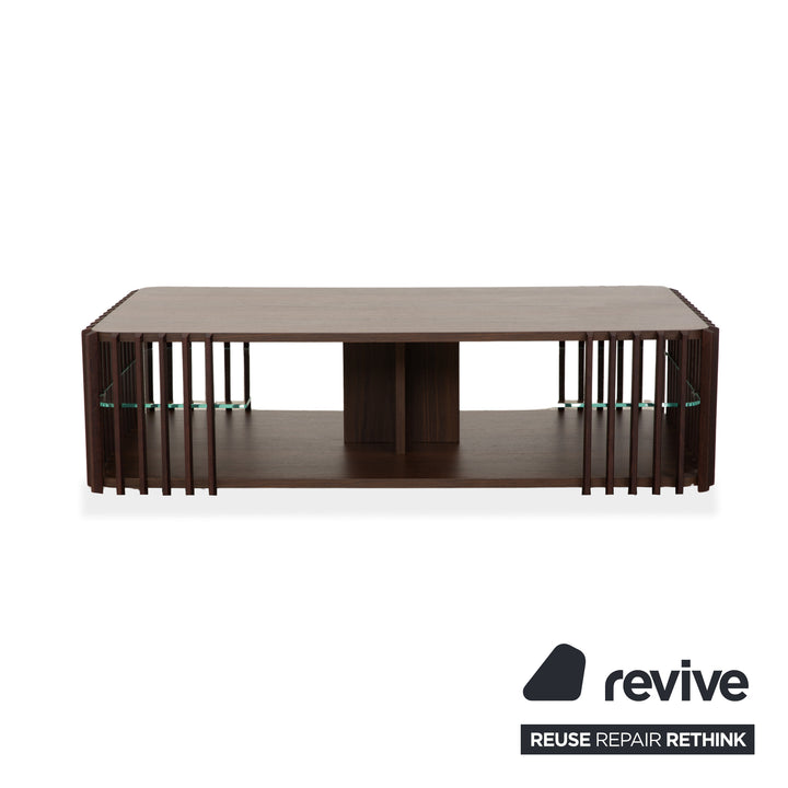 Table basse Roche Bobois en bois de palis et verre brun foncé