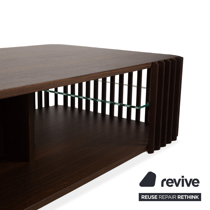 Table basse Roche Bobois en bois de palis et verre brun foncé