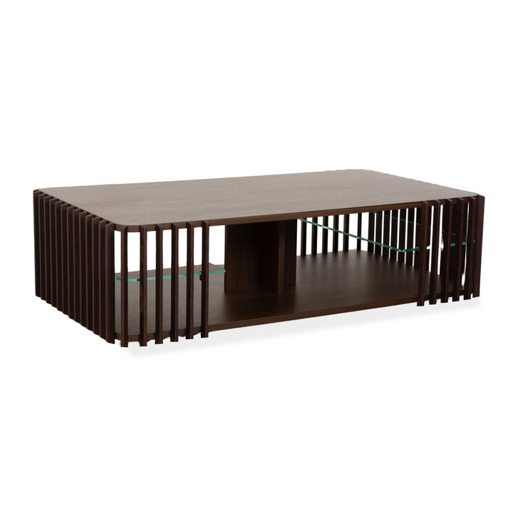 Table basse Roche Bobois en bois de palis et verre brun foncé