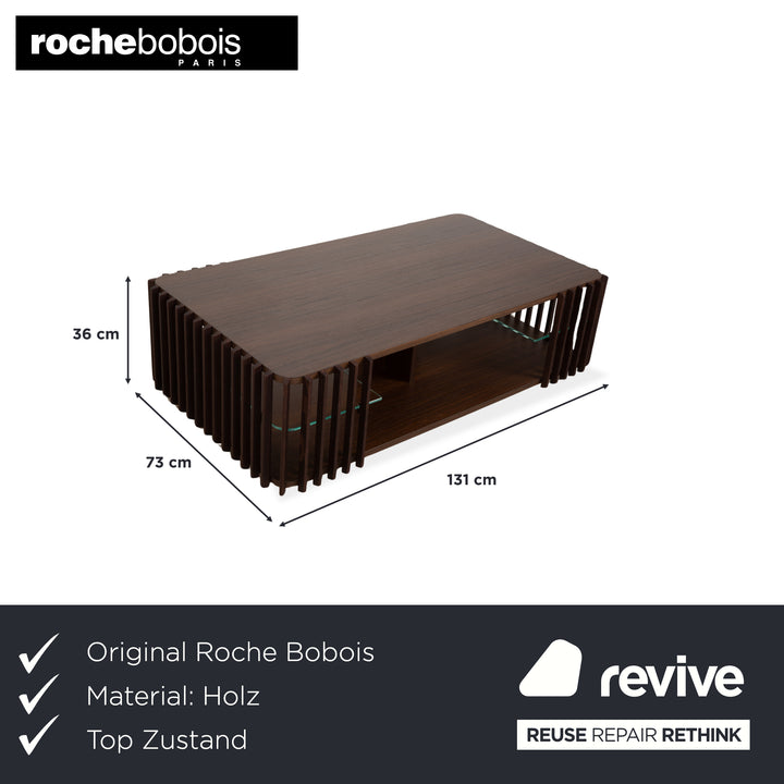 Table basse Roche Bobois en bois de palis et verre brun foncé