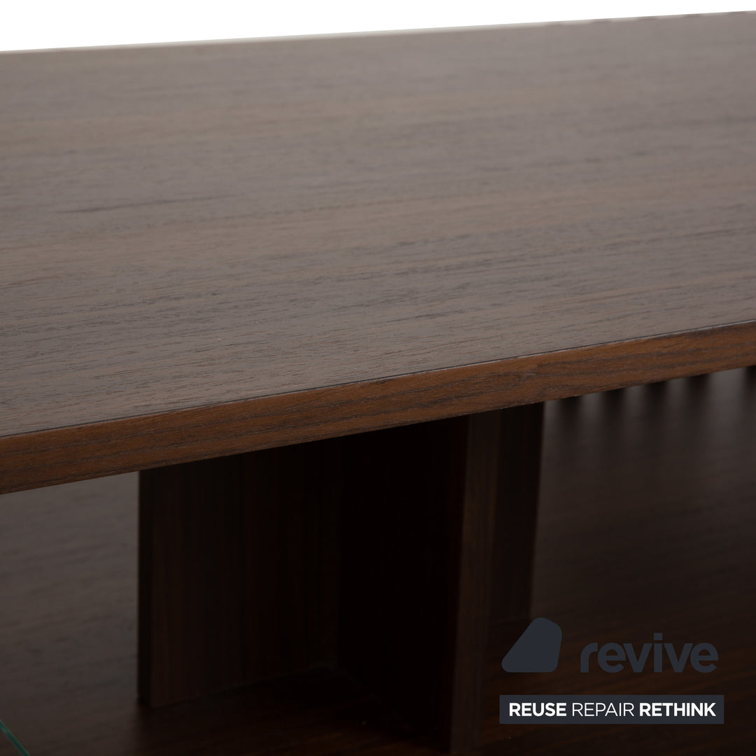 Table basse Roche Bobois en bois de palis et verre brun foncé