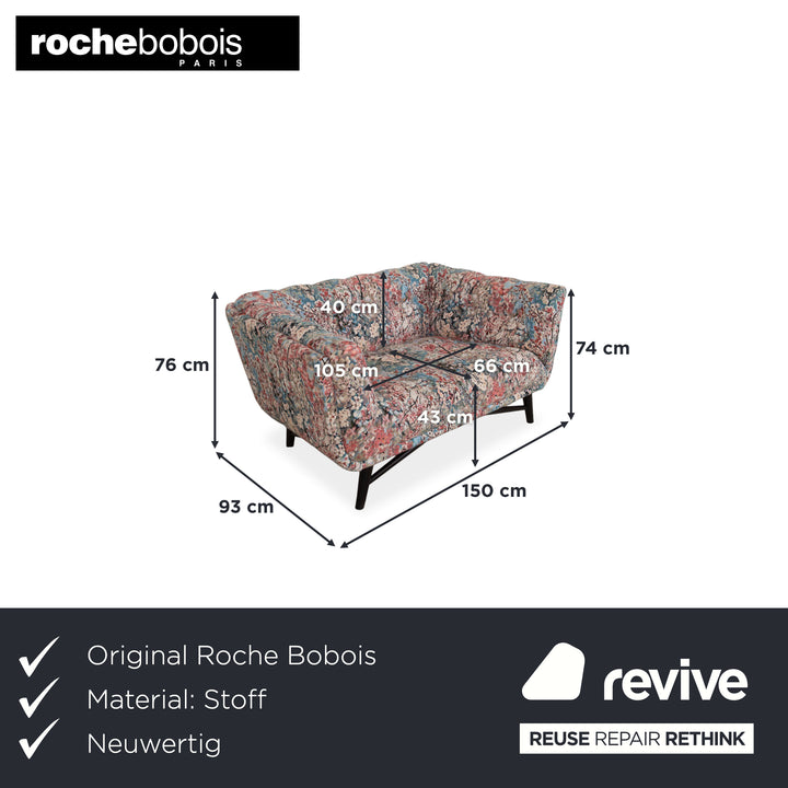 Canapé en tissu deux places Roche Bobois Profile multicolore rose bleu rouge beige